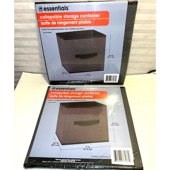 2 Essentials Collapsible-Storage Containers 10.5" x 11" x 10.5" Bins Pull Handle - Picture 1 of 5